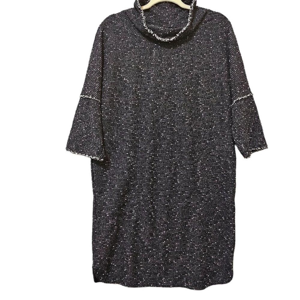Max Studio Sweater Dress Womens‎ Size Medium Black White Double Knit Cowl Neck